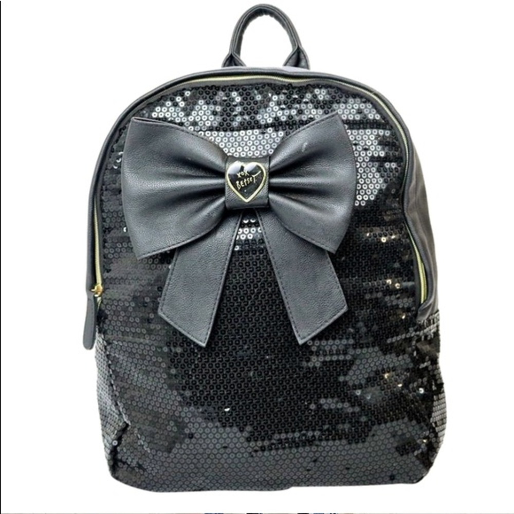 Betsey Johnson Sequin Black Bow Backpack